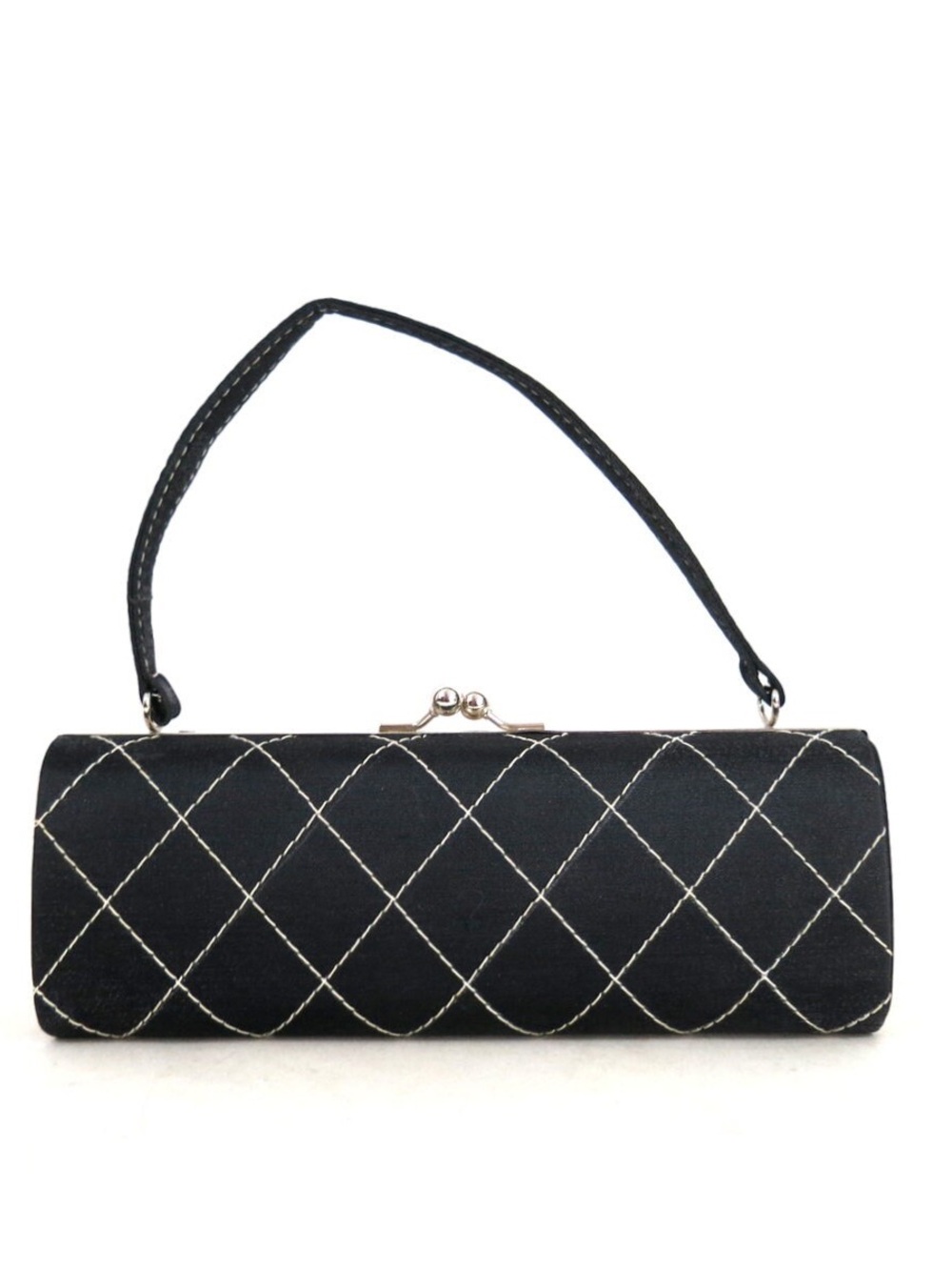 Black Quilted Satin Top-Handle Evening Bag